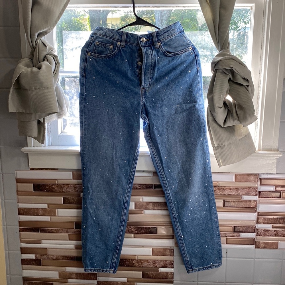 H&M Divided High Rise Rhinestone Front Jeans Button Fly Size 4